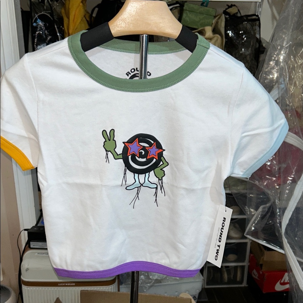 Roland White Graphic Crop Top with Multicolor Accents